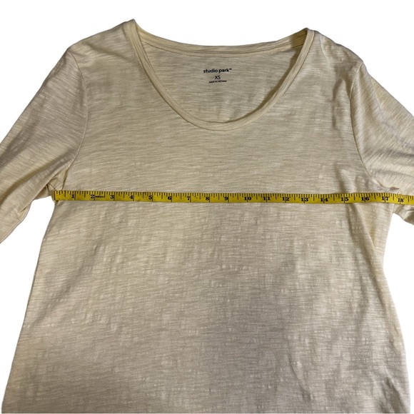 Studio Park Yellow Long Sleeve Asymmetrical Hem Cotton Shirt Size XS Slub Knit - Picture 6 of 9